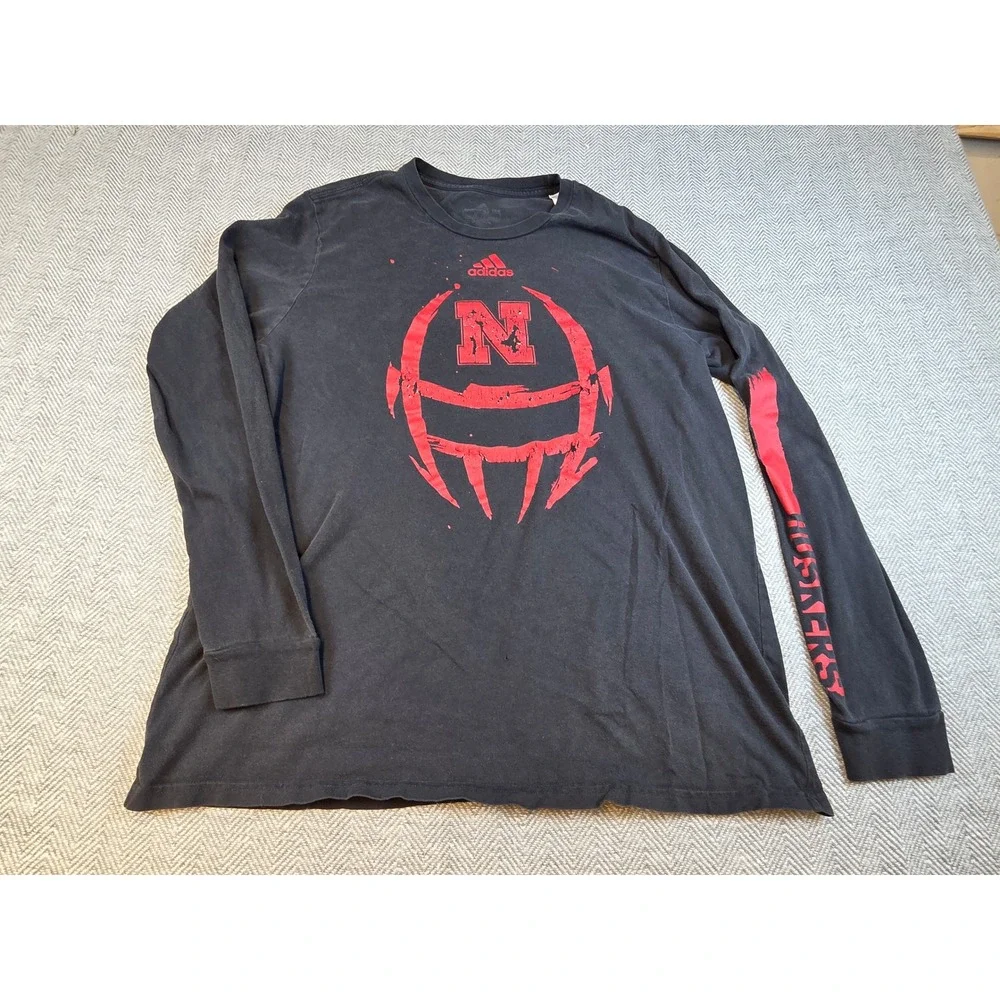 Adidas Nebraska Huskers Long Sleeve T-Shirt Black Red EA1482 Mens XL